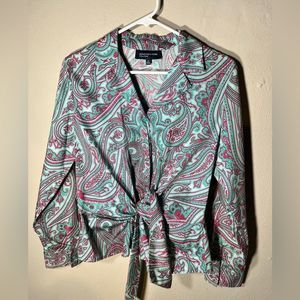 Jones, New York Signature  Tie Front Light Jacket/Top Size Medium Teal/Pink